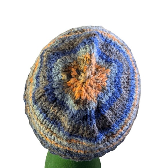 Unbranded Beanie Hat Cap Blue Gray Orange Stripe Nightfall Snow Hike Ski Stretch - Picture 5 of 6